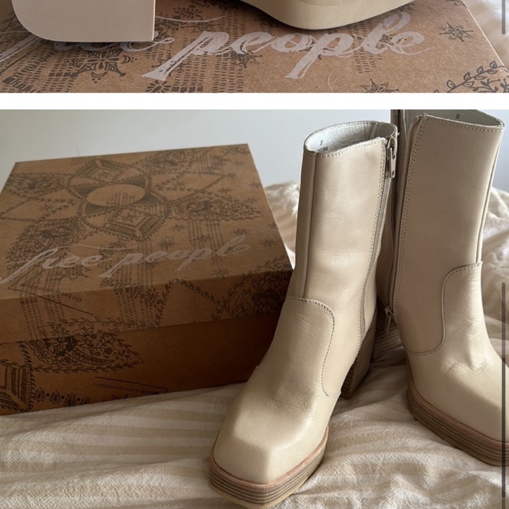 Free People Women's Cream Block Heel Boots - Picture 6 of 6